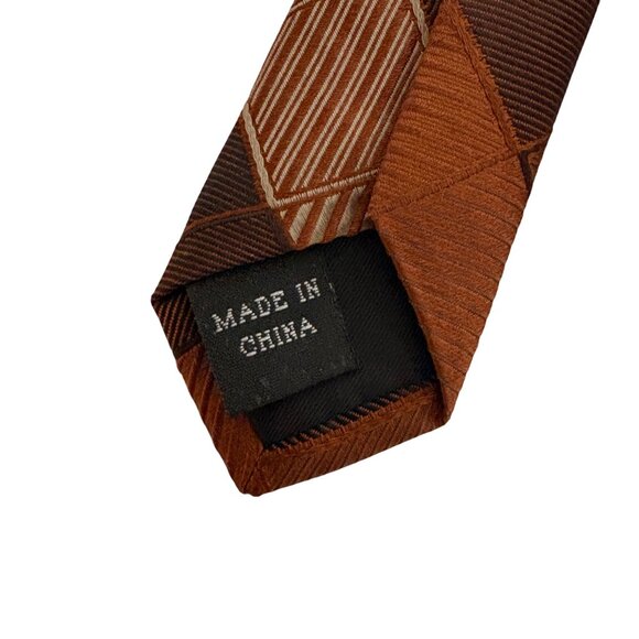 Kenneth Cole Reaction Silk Tie Geometric Brown Orange Mens Necktie Office Formal - Picture 6 of 8